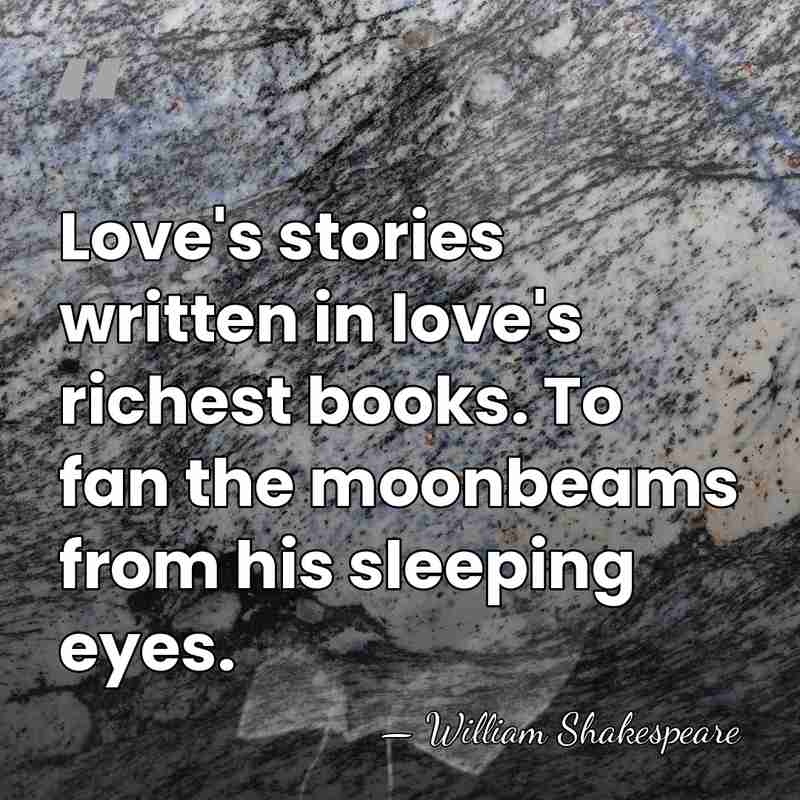 Love's stories written in love's richest books. To fan the moonbeams from&hellip; - William Shakespeare