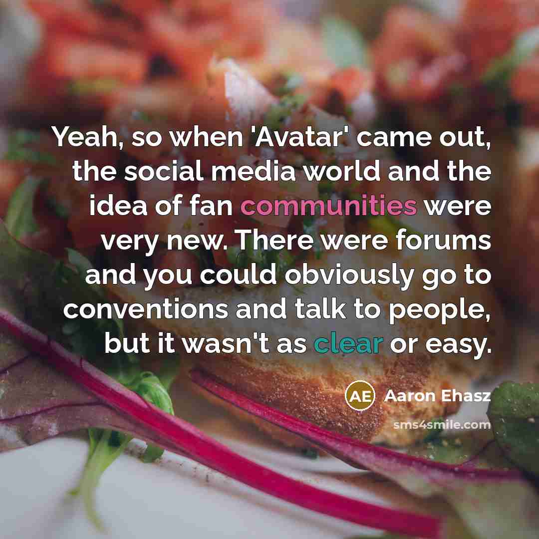 “Yeah, so when 'Avatar' came out, the social media world and the idea of fan communities were very new. There were forums and you could obviously go to conventions and talk to people, but it wasn't as clear or easy.” quote by Aaron Ehasz