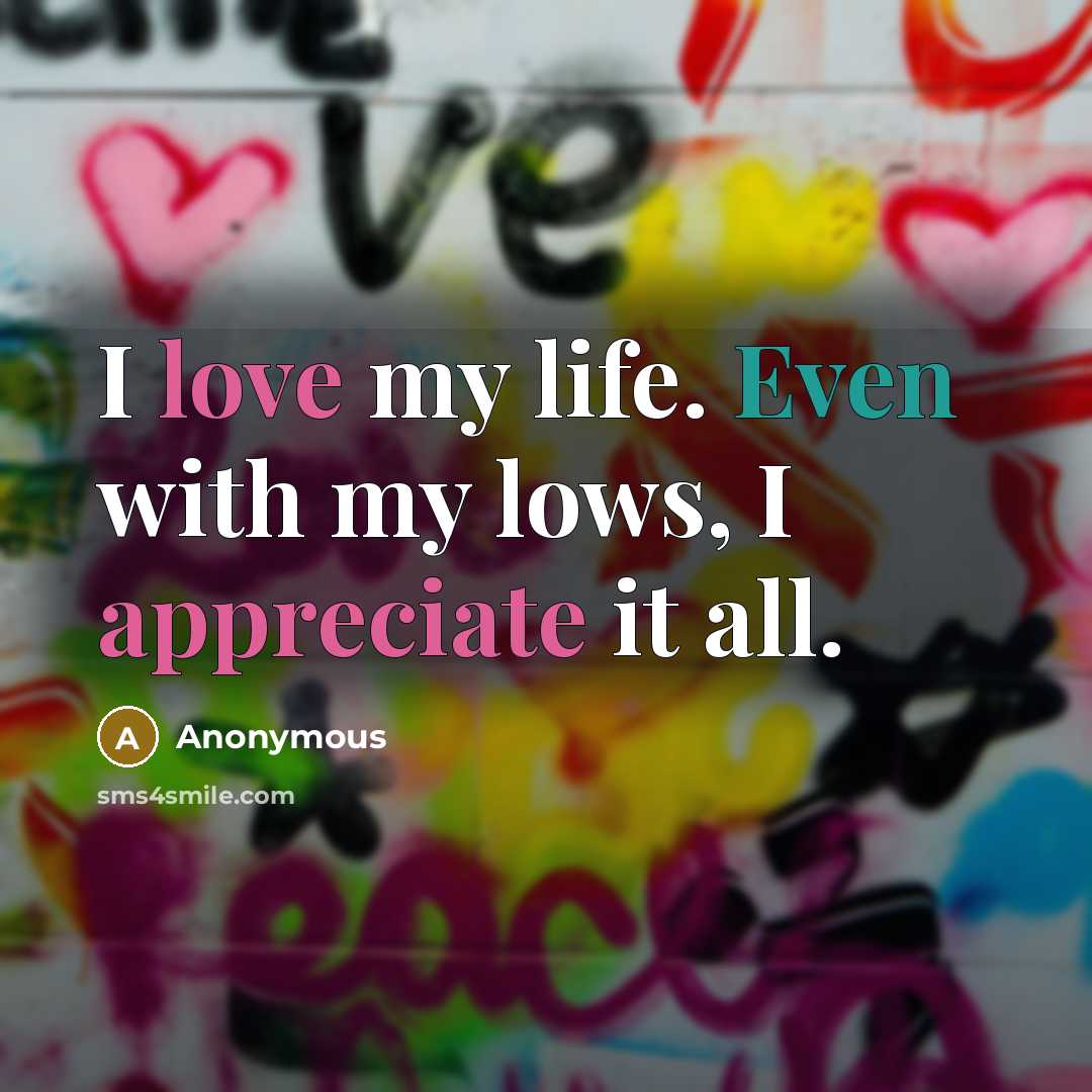 “I love my life. Even with my lows, I appreciate it all.” quote by Anonymous
