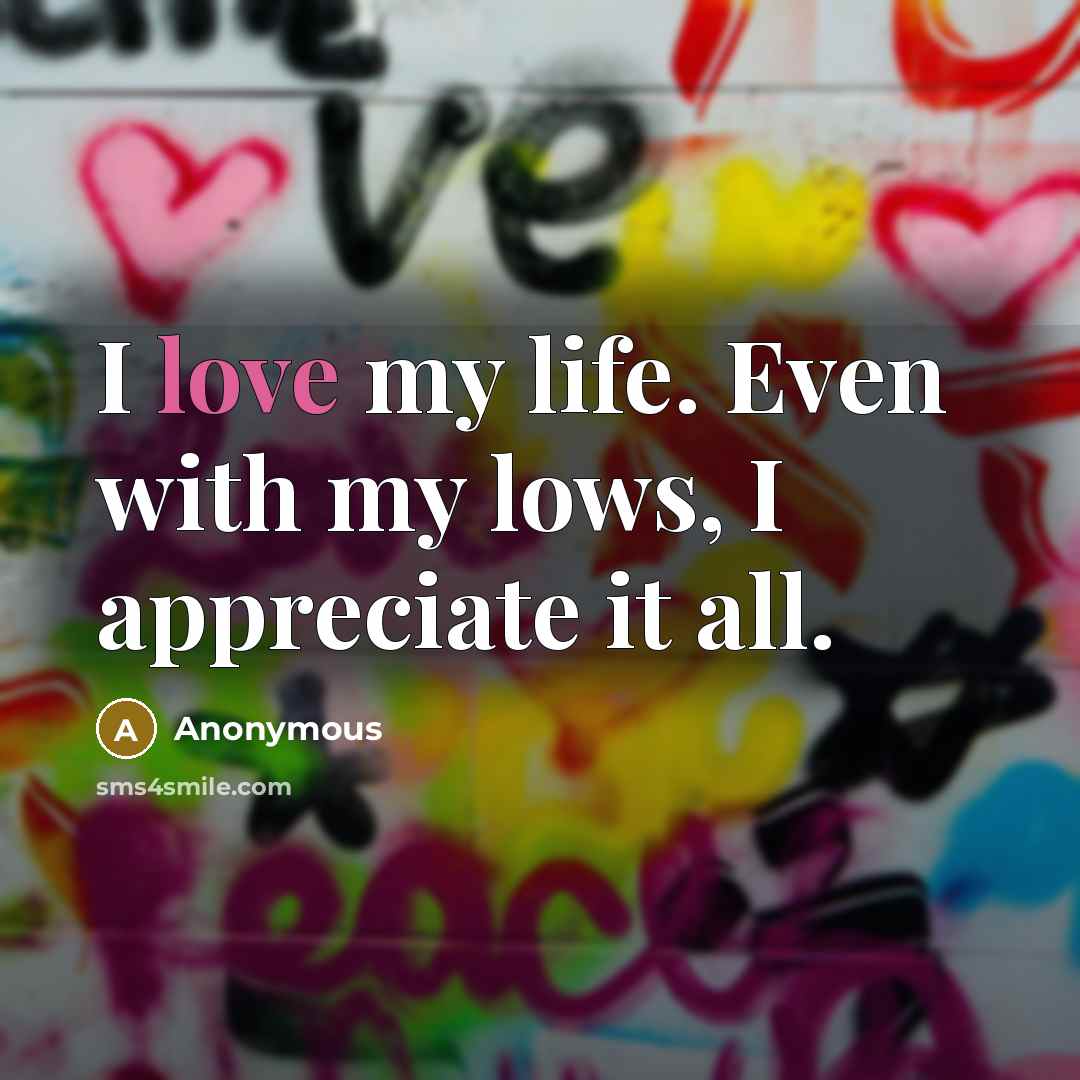 “I love my life. Even with my lows, I appreciate…” quote by Anonymous