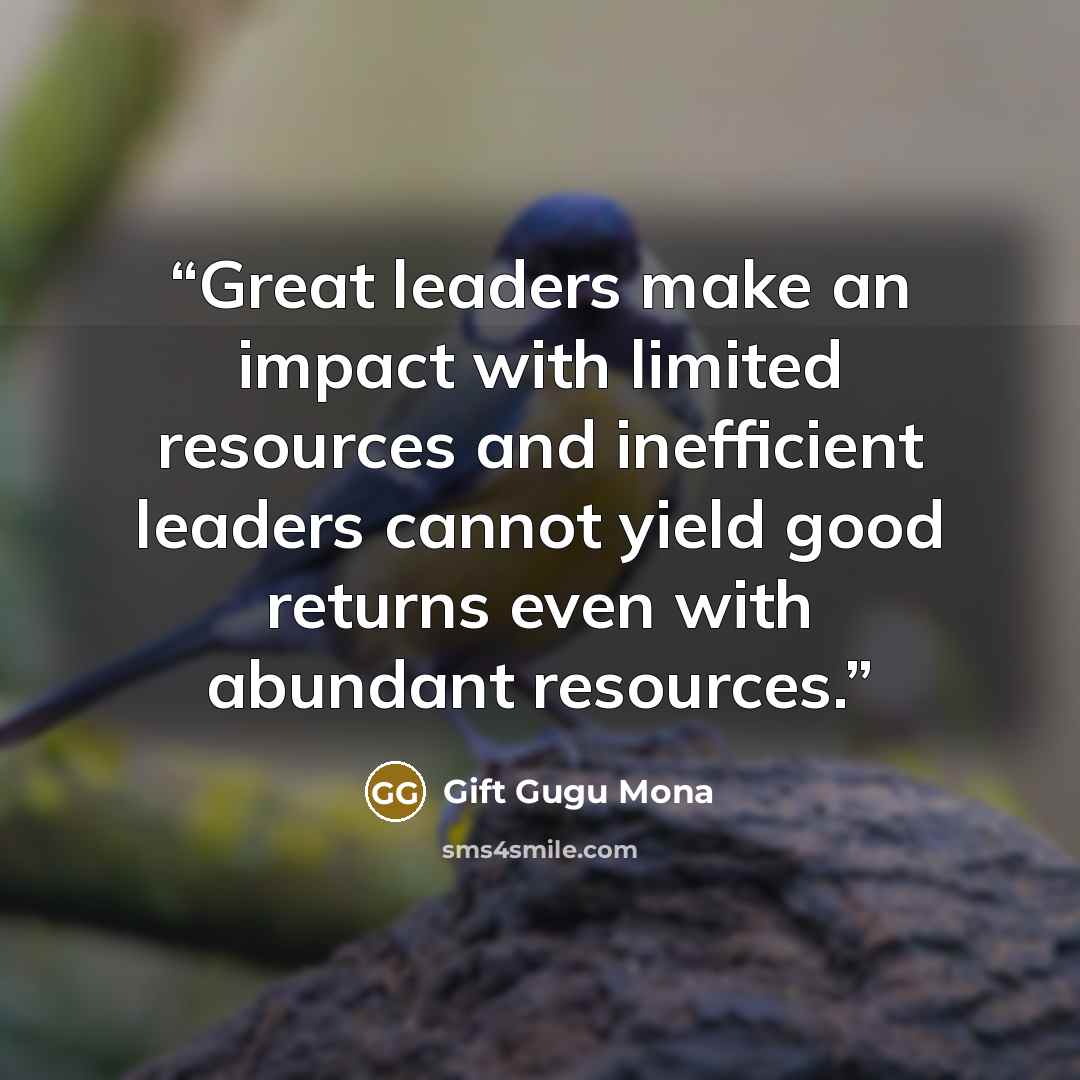 “Great leaders make an impact with limited resources and inefficient leaders cannot yield good returns even with abundant resources.” quote by Gift Gugu Mona