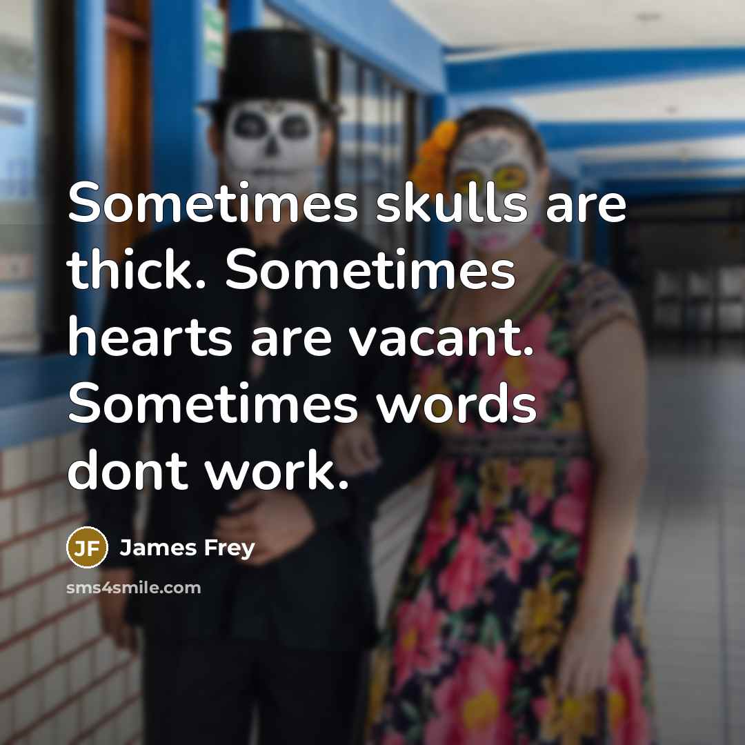 “Sometimes skulls are thick. Sometimes hearts are vacant. Sometimes words dont work.” quote by James Frey