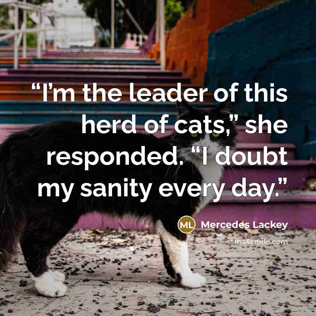 “I’m the leader of this herd of cats,” she responded. “I doubt my sanity every day.” quote by Mercedes Lackey