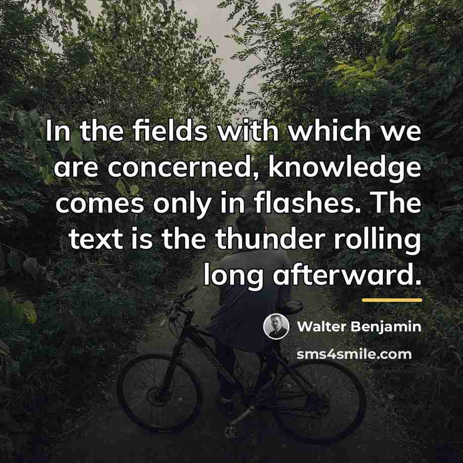 “In the fields with which we are concerned, knowledge comes…” quote by Walter Benjamin