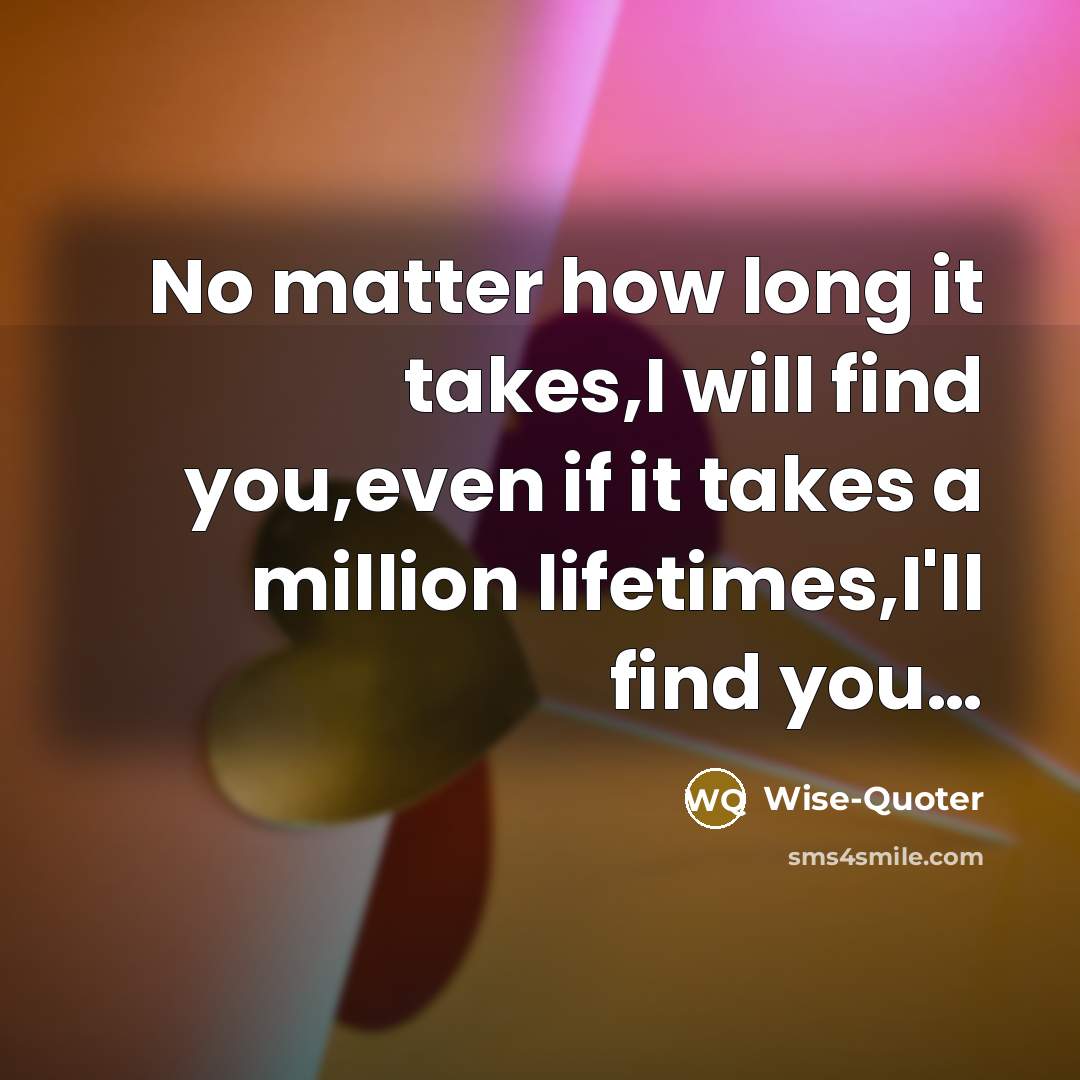 “No matter how long it takes,I will find you,even if it takes a million lifetimes,I'll find you…” quote by Wise-Quoter