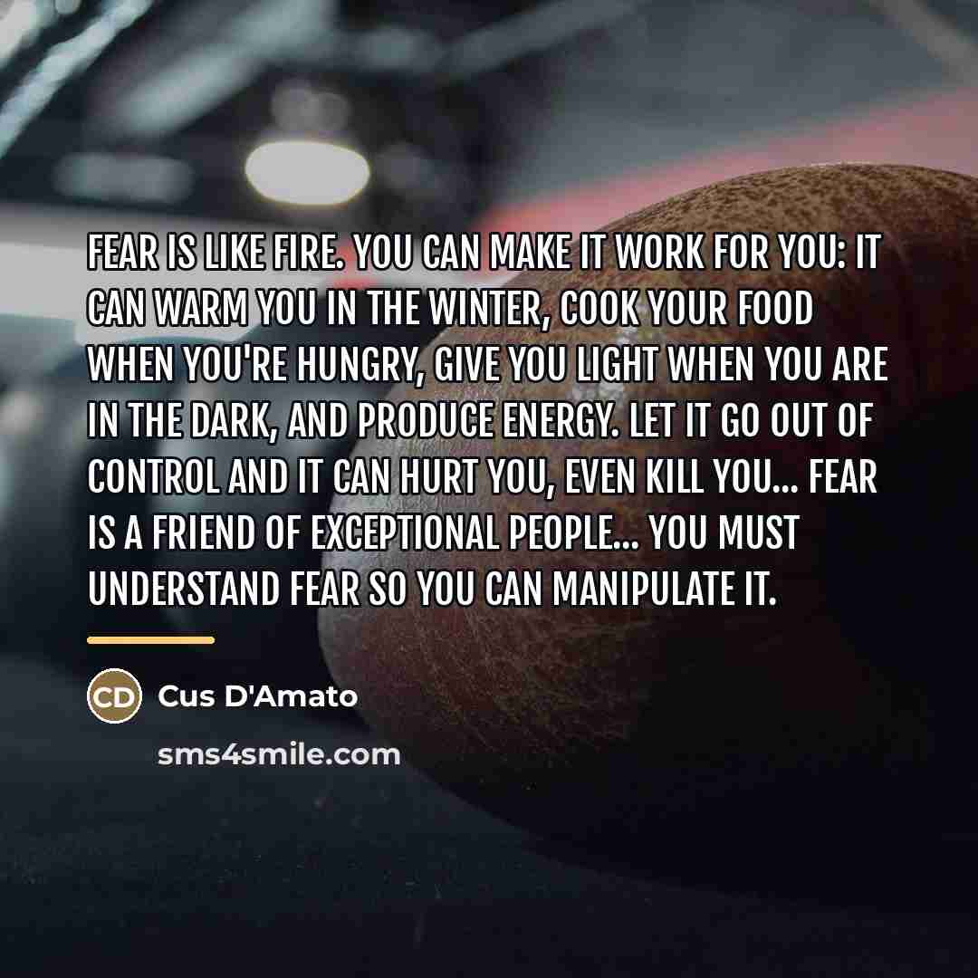 “Fear is like fire. You can make it work for…” quote by Cus D'Amato