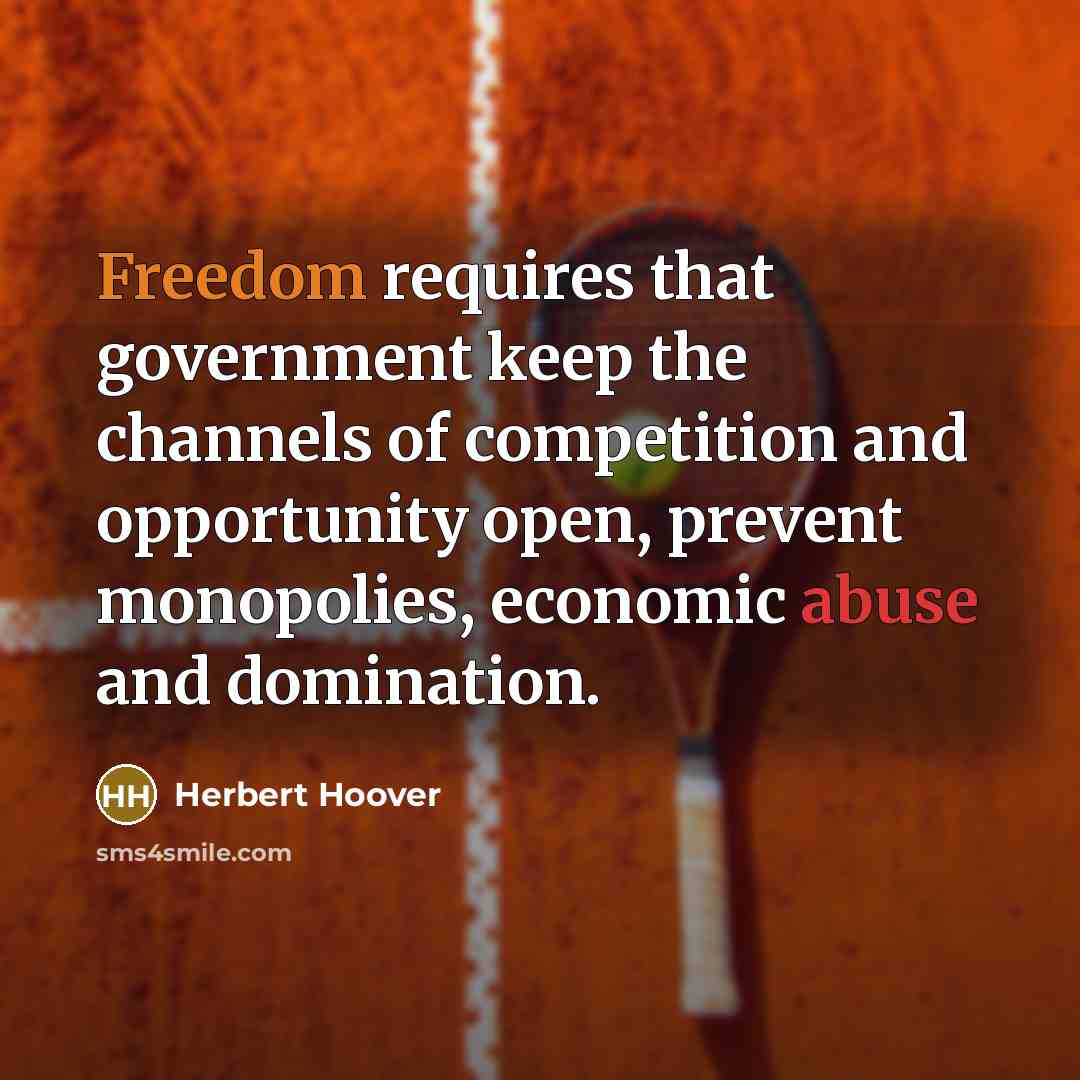 “Freedom requires that government keep the channels of competition and…” quote by Herbert Hoover