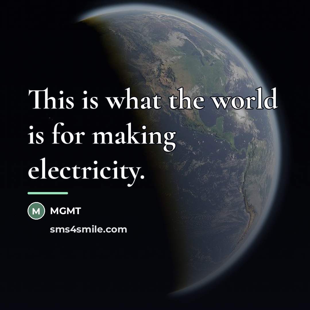 “This is what the world is for making electricity.…” quote by MGMT