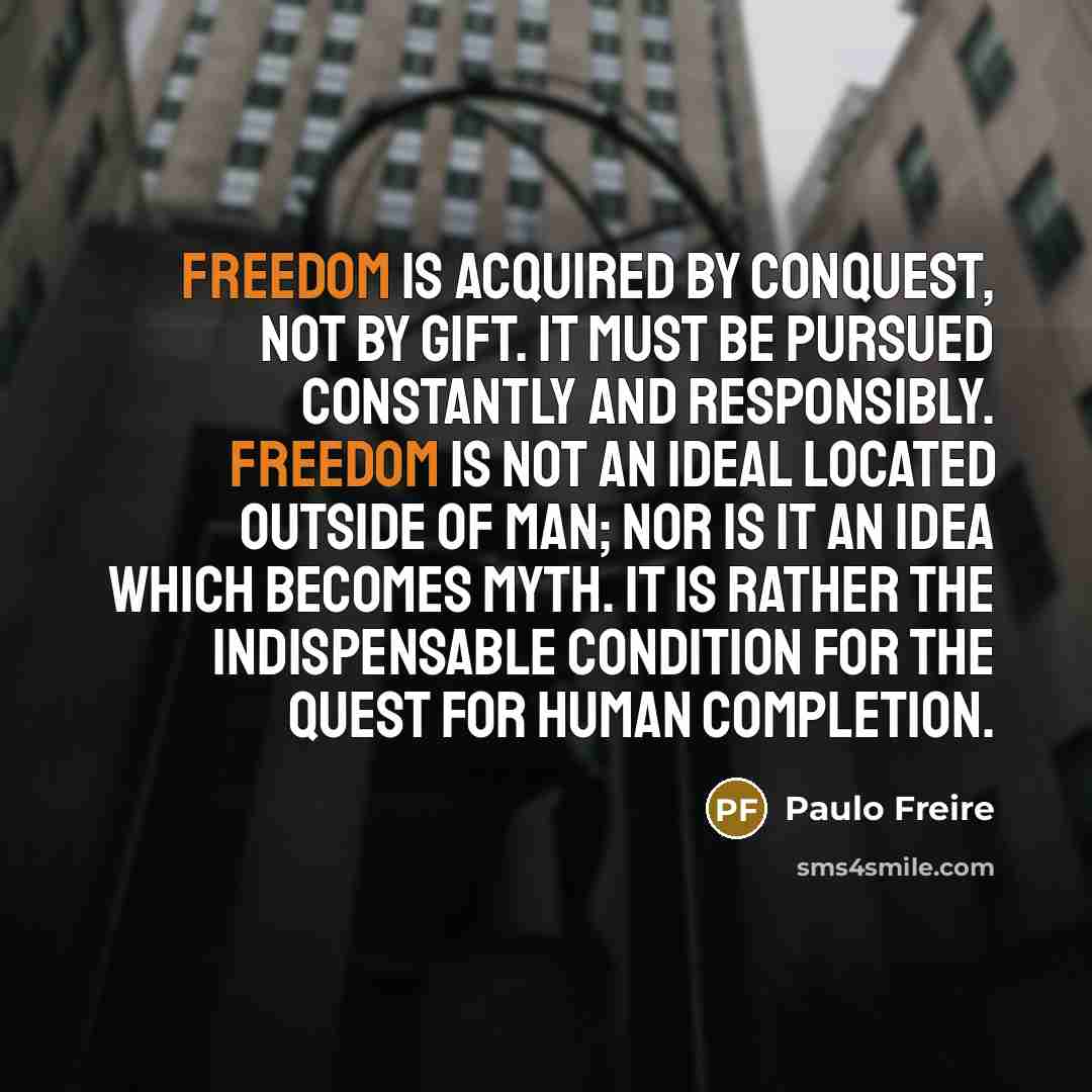“Freedom is acquired by conquest, not by gift. It must…” quote by Paulo Freire