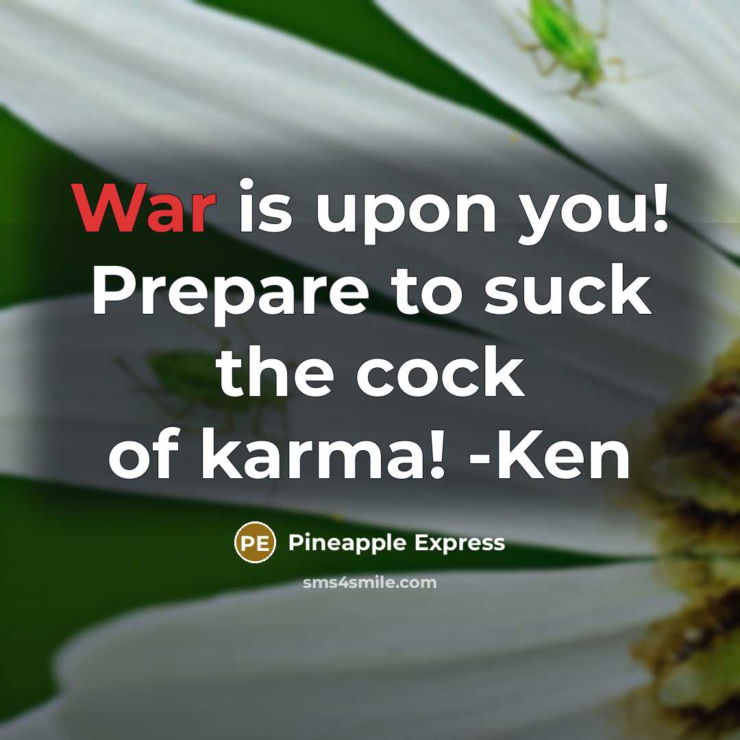 “War is upon you! Prepare to suck the cock of…” quote by Pineapple Express