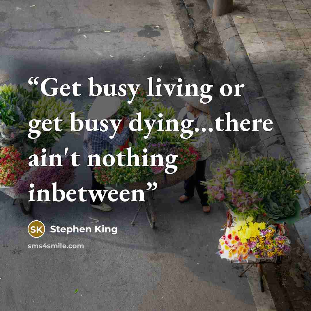 “Get busy living or get busy dying…there ain't nothing inbetween” quote by Stephen King