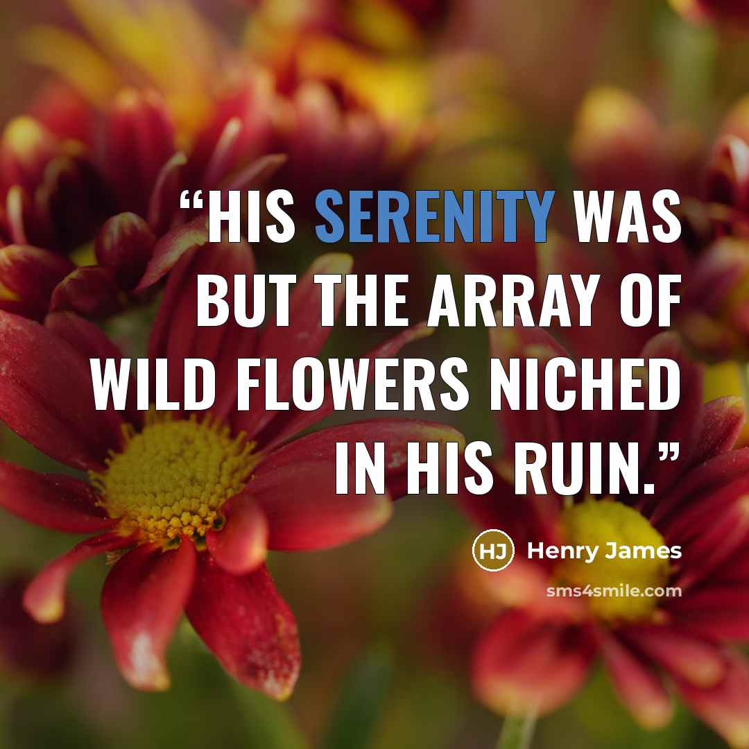 “His serenity was but the array of wild flowers niched in his ruin.” quote by Henry James