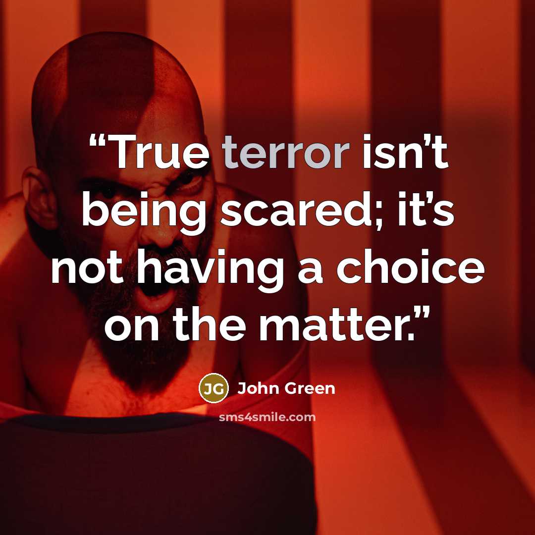 “True terror isn’t being scared; it’s not having a choice on the matter.” quote by John Green