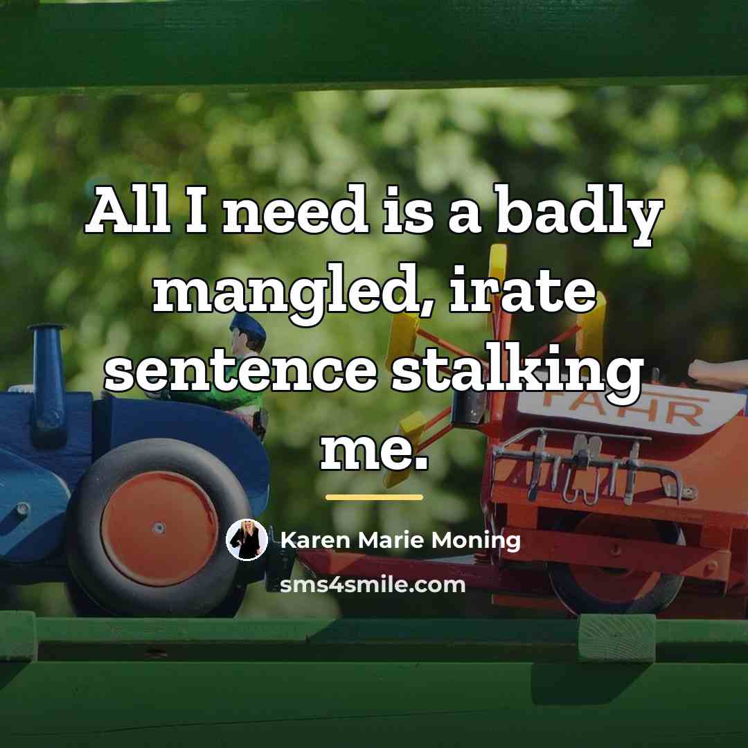 “All I need is a badly mangled, irate sentence stalking…” quote by Karen Marie Moning