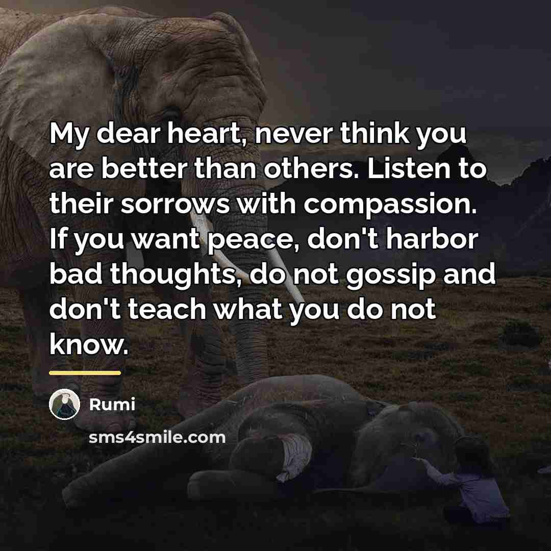“My dear heart, never think you are better than others.…” quote by Rumi