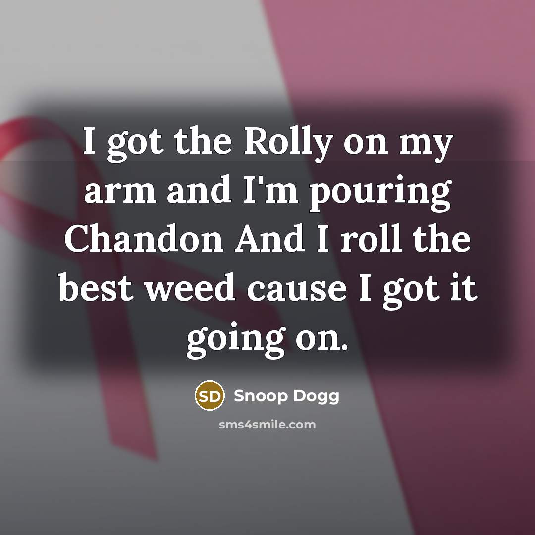 “I got the Rolly on my arm and I'm pouring…” quote by Snoop Dogg