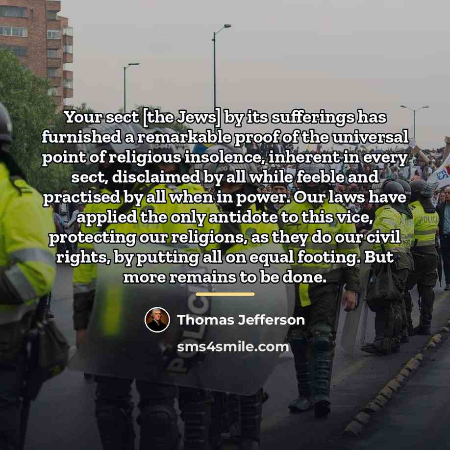 “Your sect [the Jews] by its sufferings has furnished a…” quote by Thomas Jefferson