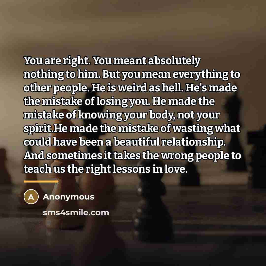 “You are right. You meant absolutely nothing to him. But…” quote by Anonymous