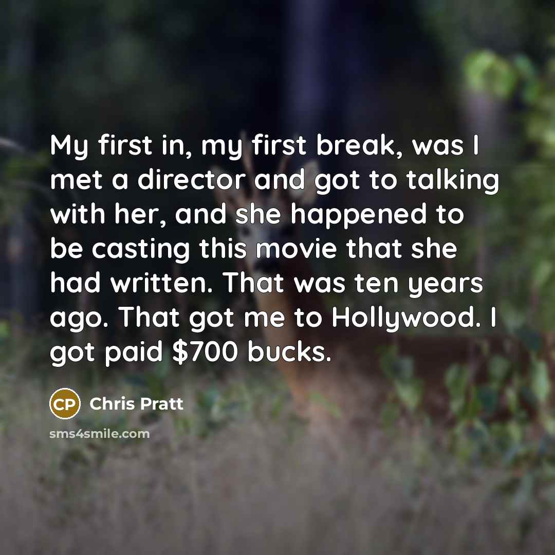 “My first in, my first break, was I met a…” quote by Chris Pratt