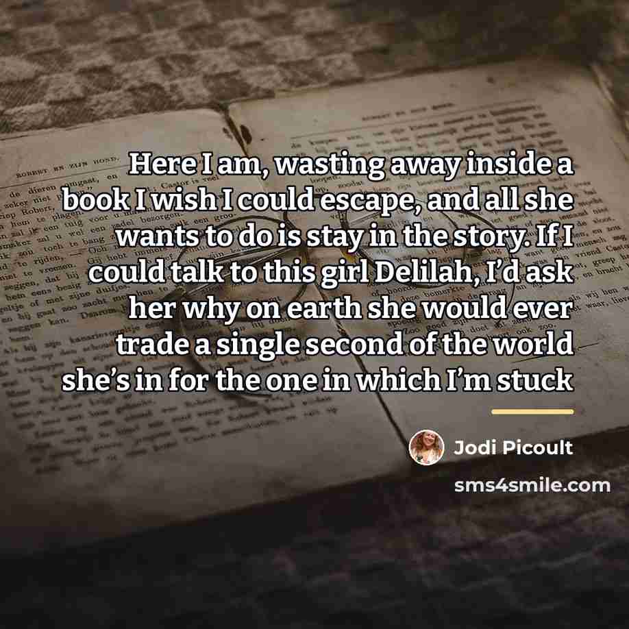 “Here I am, wasting away inside a book I wish…” quote by Jodi Picoult