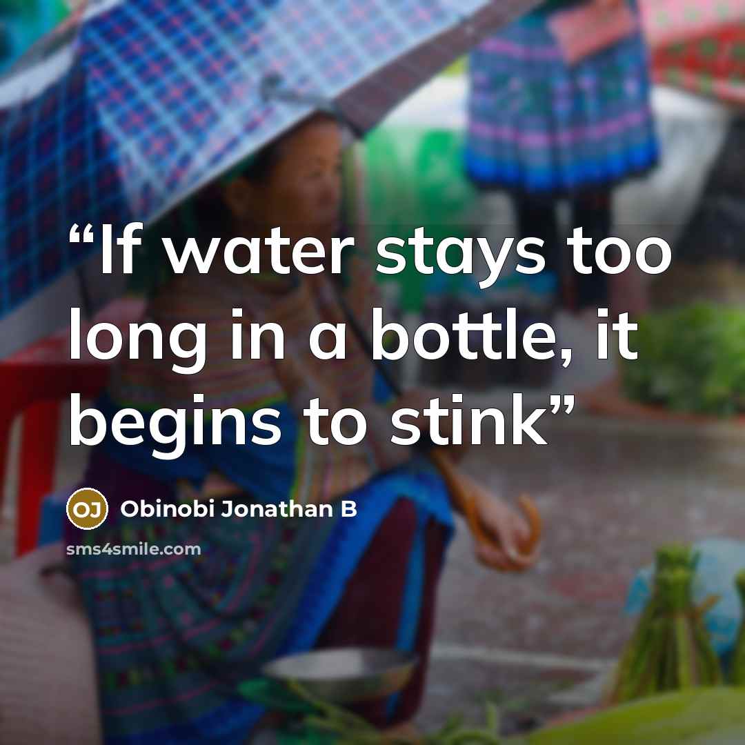 “If water stays too long in a bottle, it begins to stink” quote by Obinobi Jonathan B