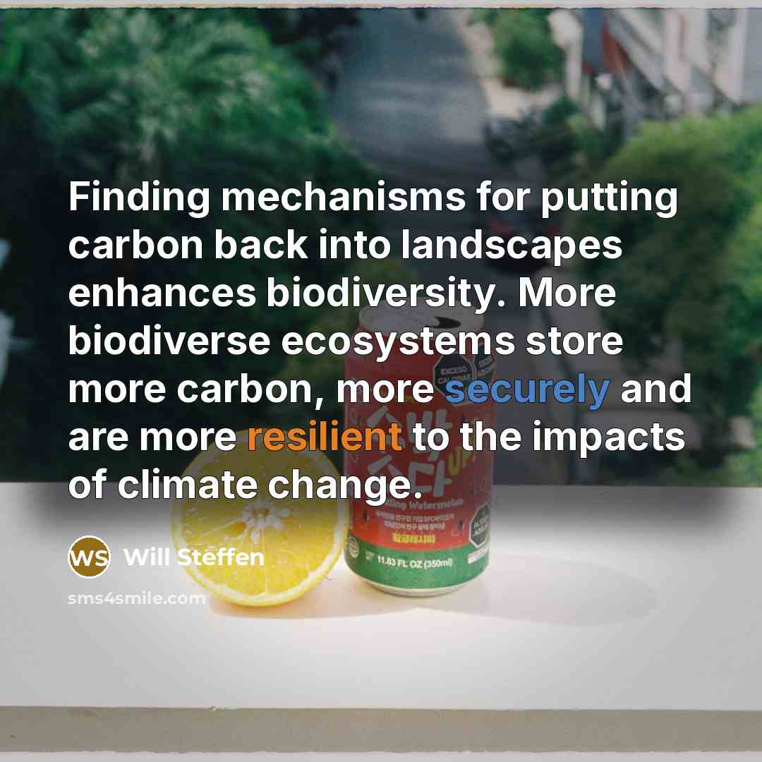 “Finding mechanisms for putting carbon back into landscapes enhances biodiversity. More biodiverse ecosystems store more carbon, more securely and are more resilient to the impacts of climate change.” quote by Will Steffen