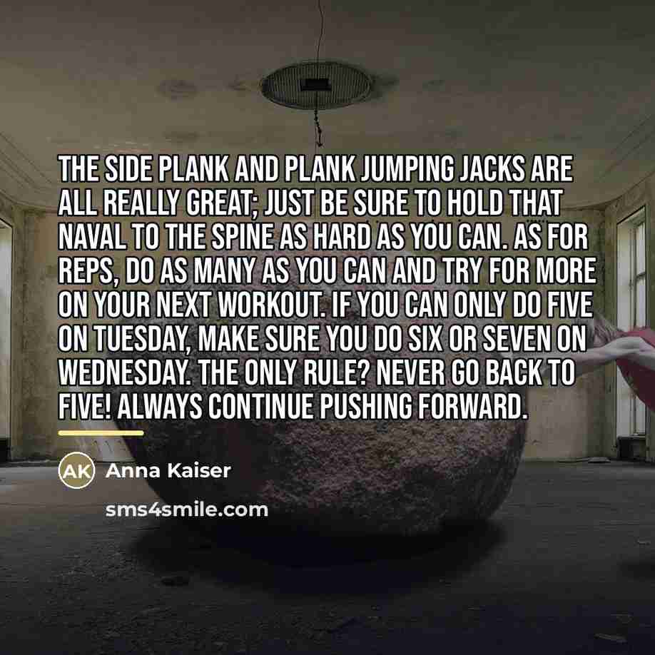“The side plank and plank jumping jacks are all really…” quote by Anna Kaiser