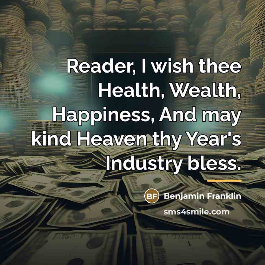 “Reader, I wish thee Health, Wealth, Happiness, And may kind…” quote by Benjamin Franklin