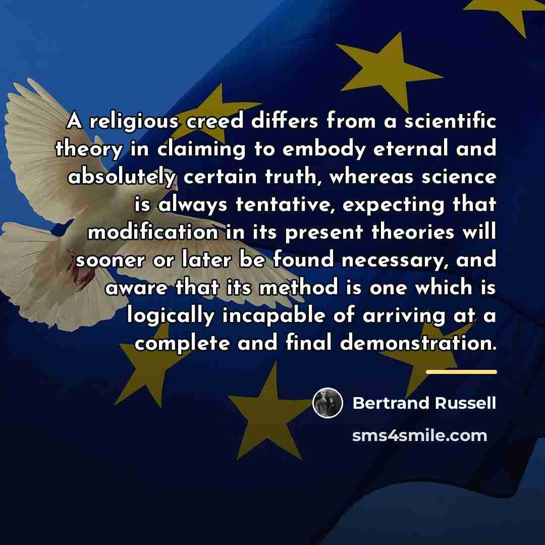 “A religious creed differs from a scientific theory in claiming…” quote by Bertrand Russell