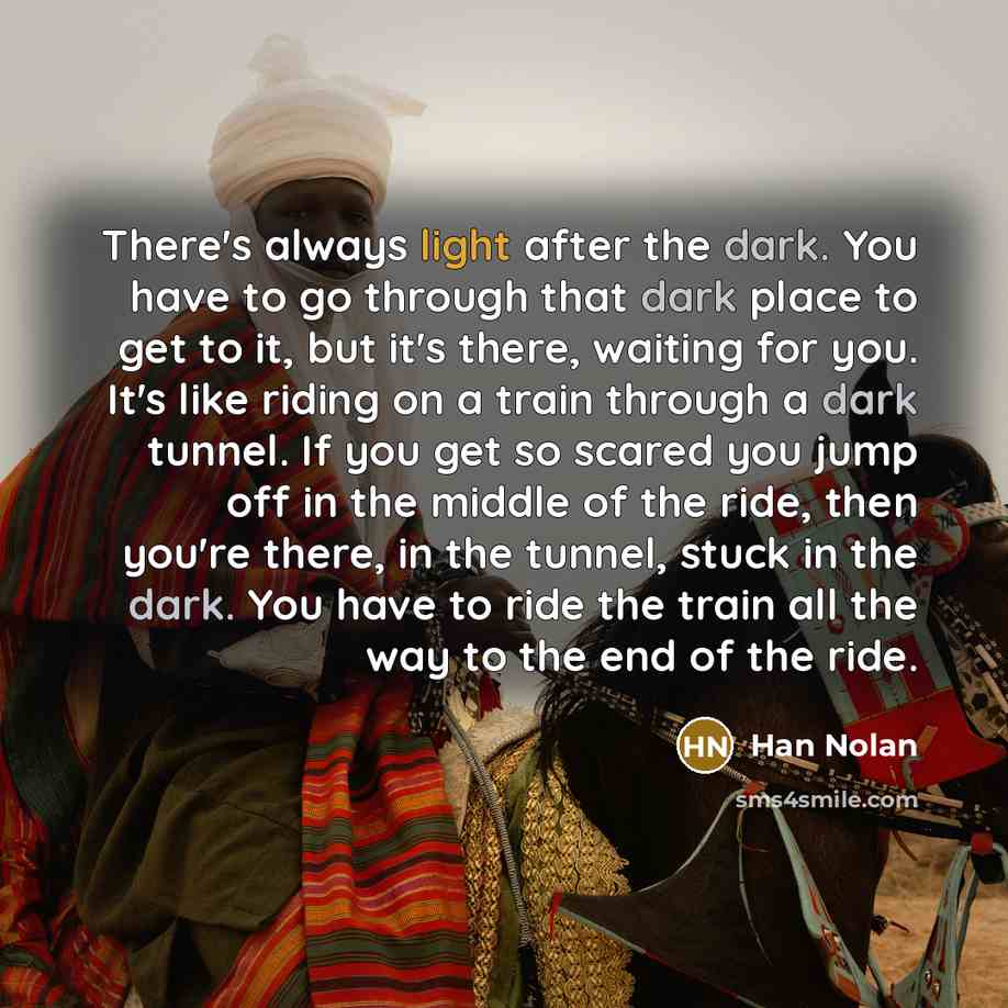 “There's always light after the dark. You have to go…” quote by Han Nolan