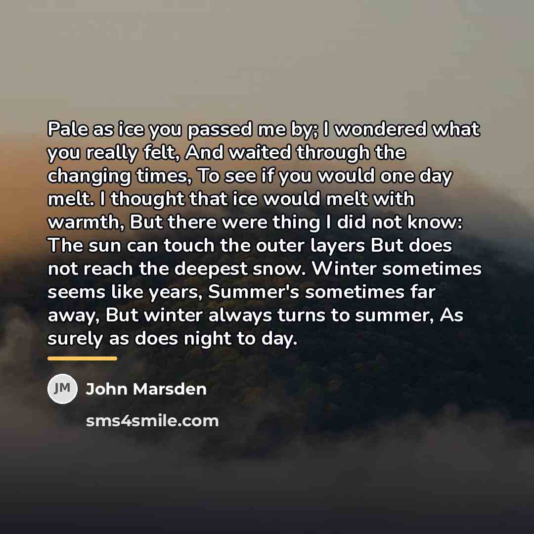 “Pale as ice you passed me by; I wondered what…” quote by John Marsden