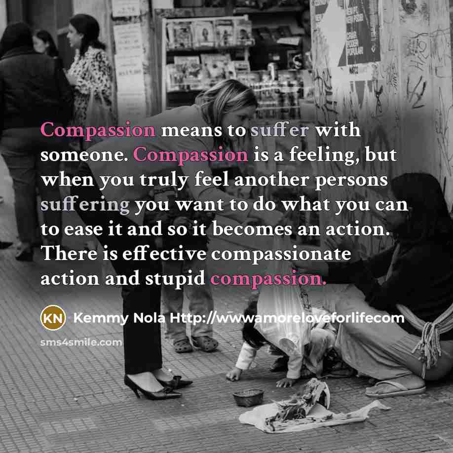 “Compassion means to suffer with someone. Compassion is a feeling,…” quote by Kemmy Nola Http://wwwamoreloveforlifecom