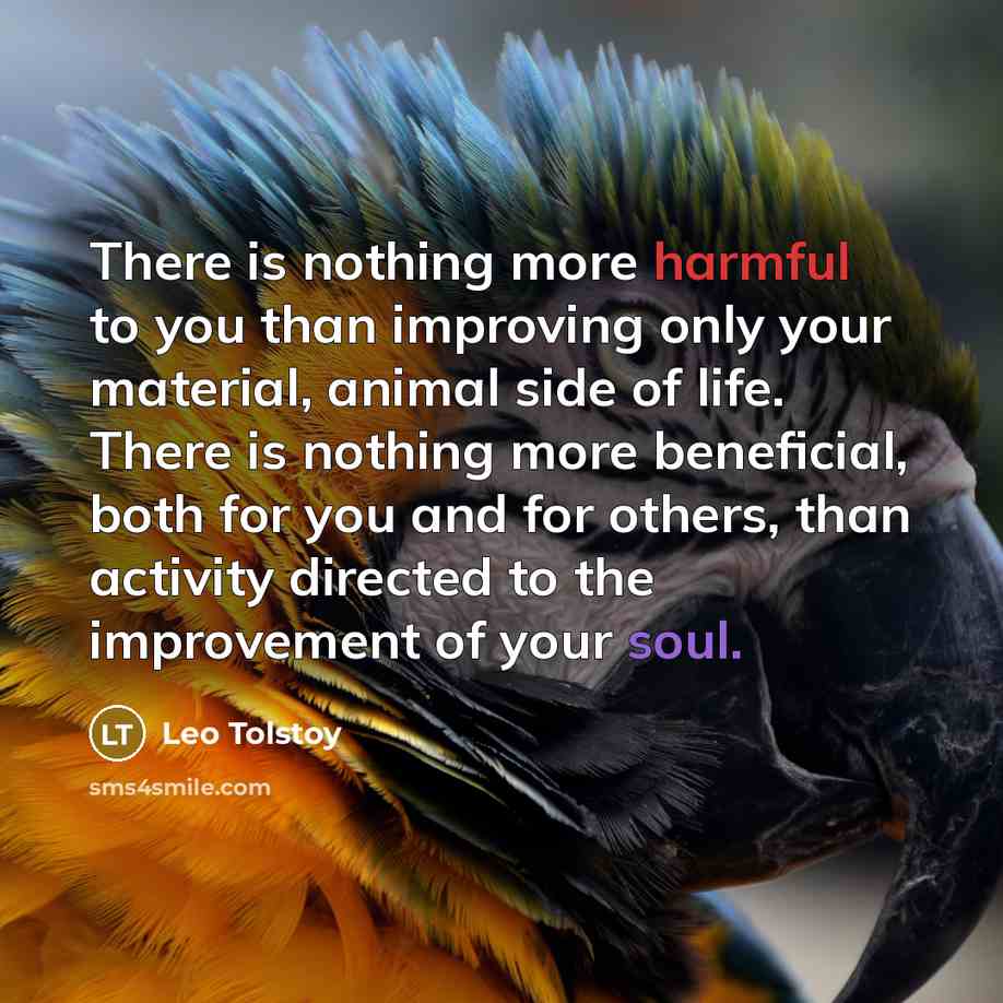 “There is nothing more harmful to you than improving only…” quote by Leo Tolstoy