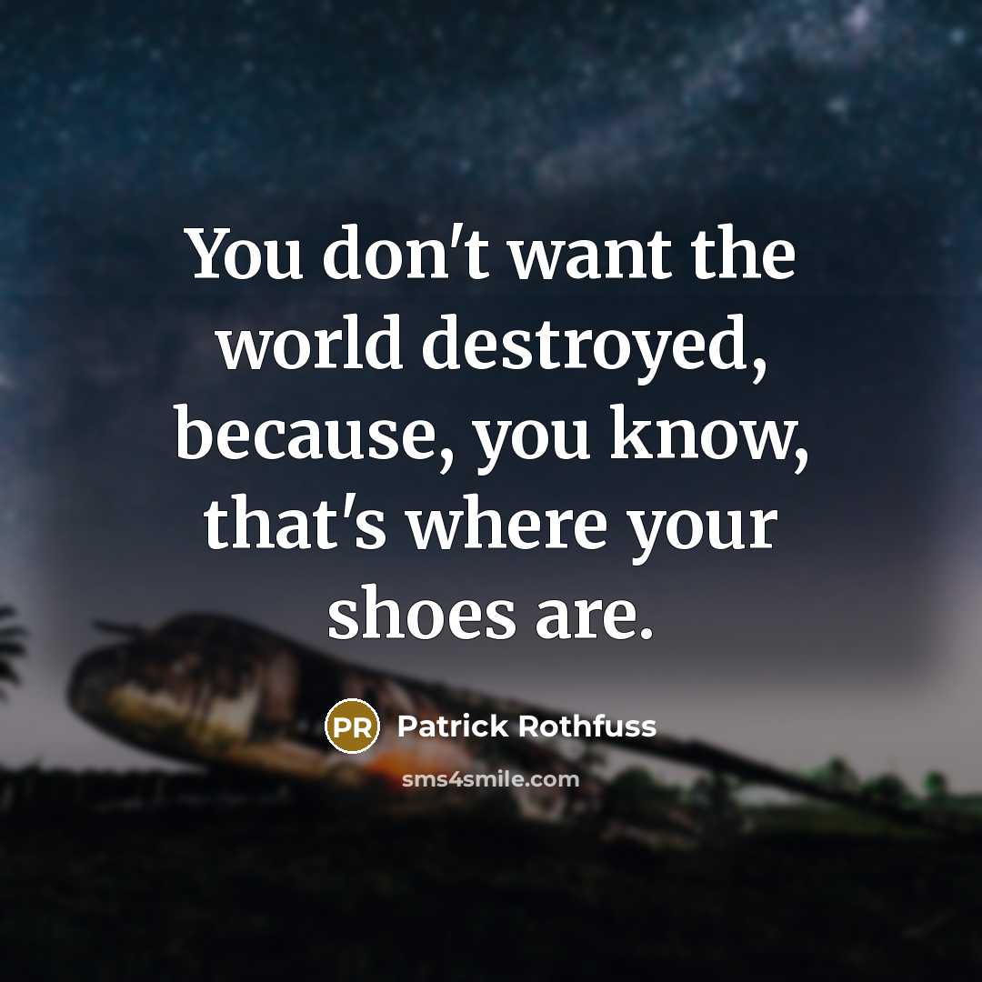 “You don't want the world destroyed, because, you know, that's…” quote by Patrick Rothfuss