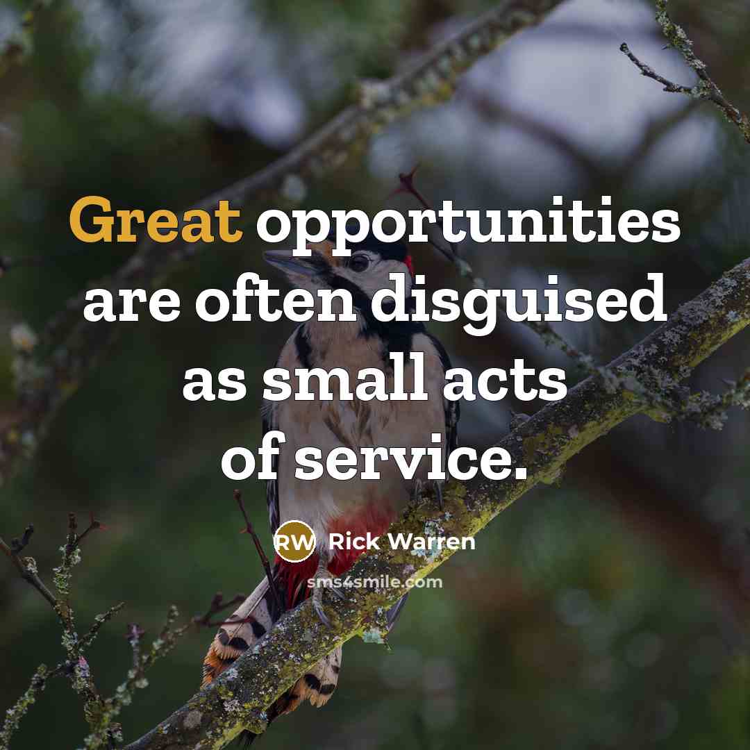 “Great opportunities are often disguised as small acts of service.…” quote by Rick Warren
