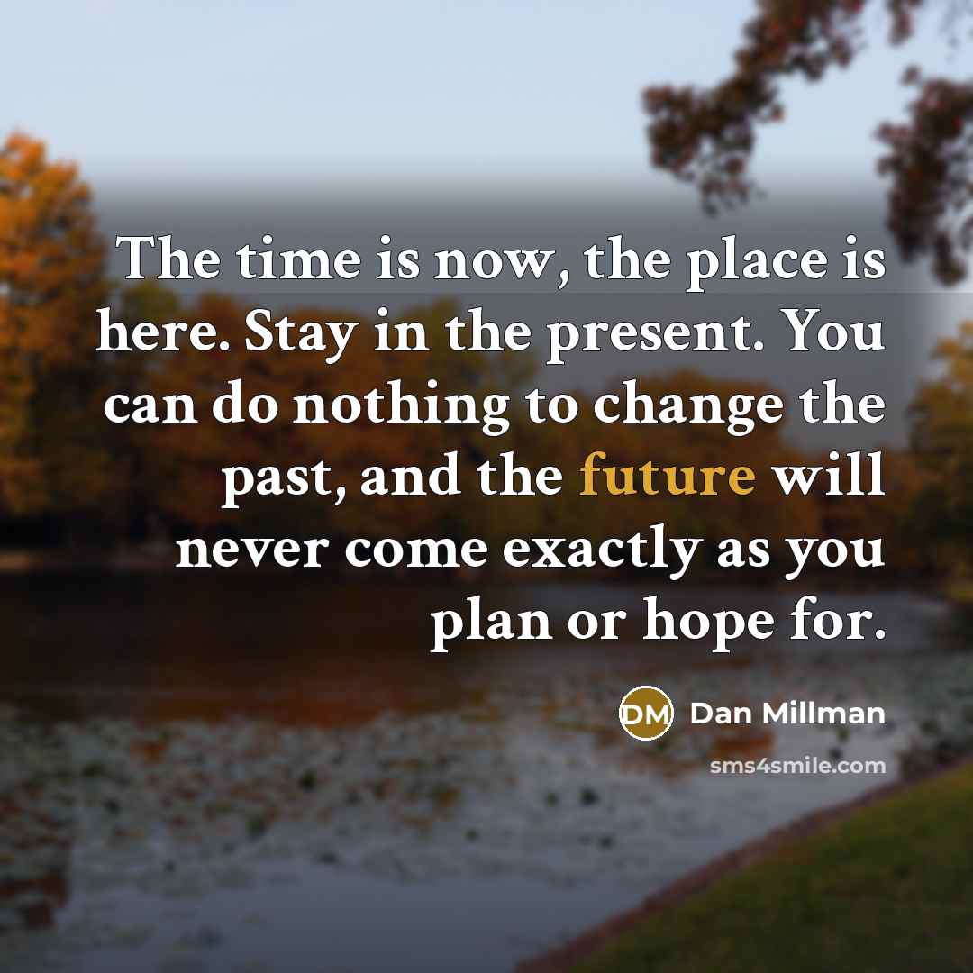 “The time is now, the place is here. Stay in…” quote by Dan Millman