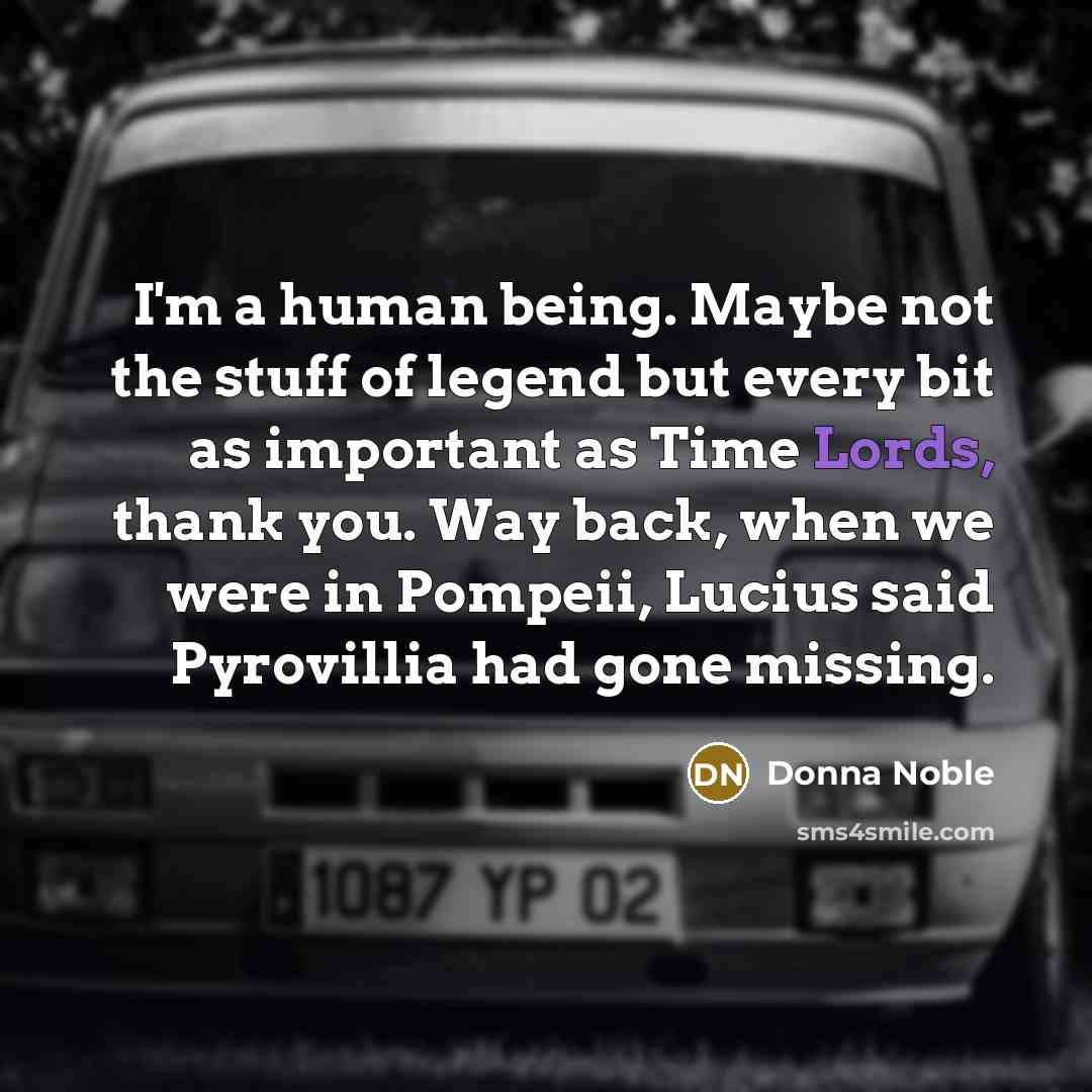 “I'm a human being. Maybe not the stuff of legend but every bit as important as Time Lords, thank you. Way back, when we were in Pompeii, Lucius said Pyrovillia had gone missing.” quote by Donna Noble