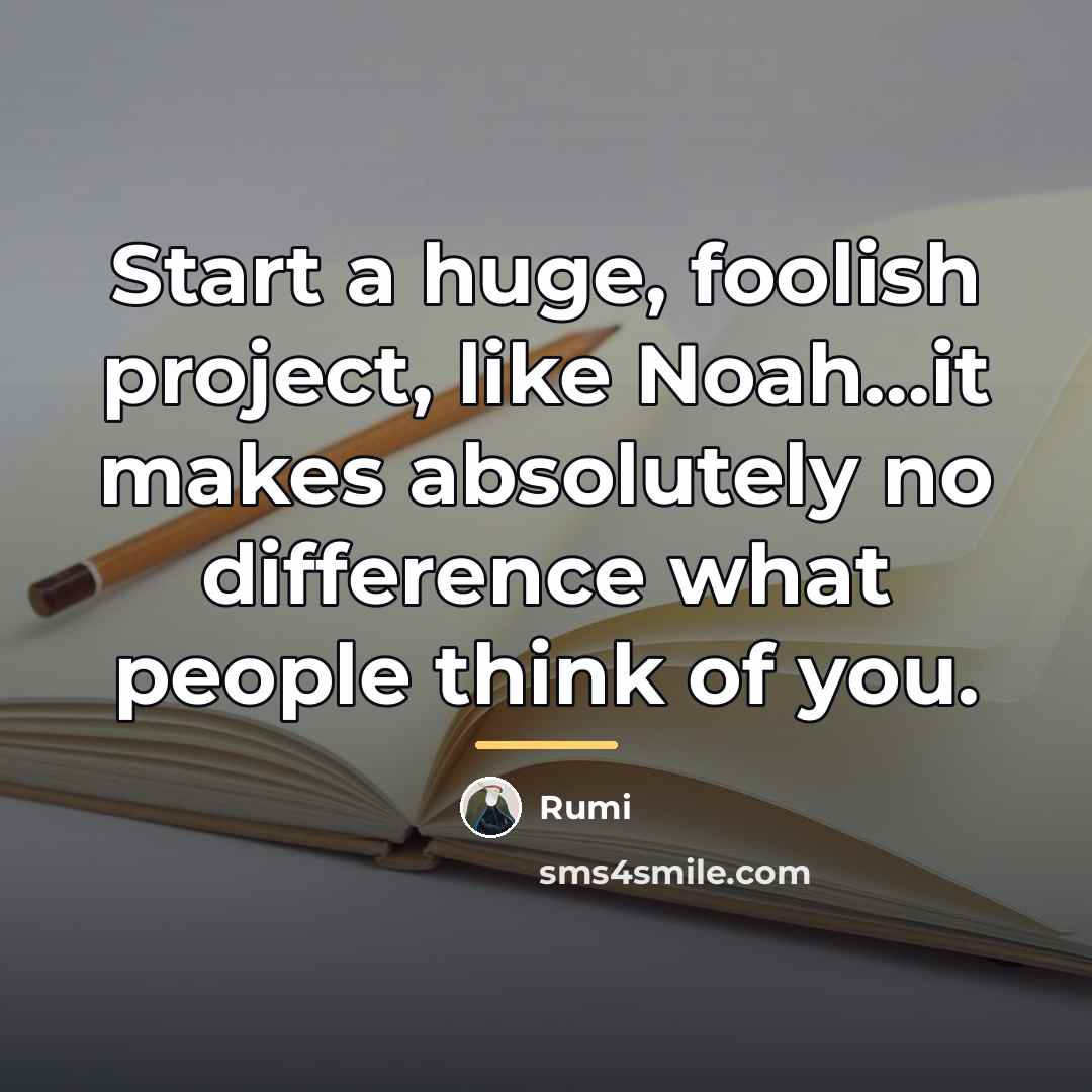 “Start a huge, foolish project, like Noah…it makes absolutely no…” quote by Rumi