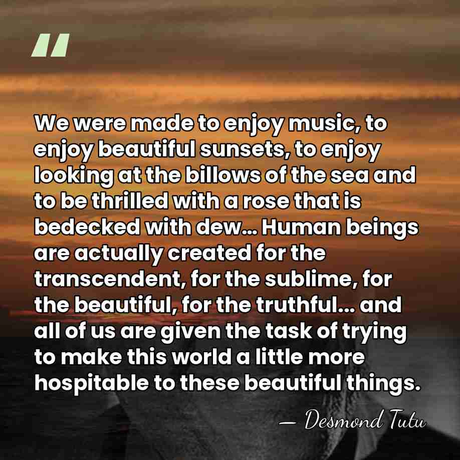 We were made to enjoy music, to enjoy beautiful sunsets, to enjoy&hellip; - Desmond Tutu