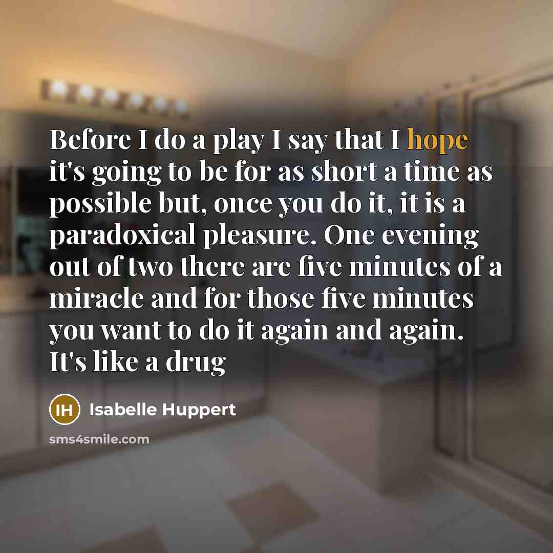 “Before I do a play I say that I hope…” quote by Isabelle Huppert