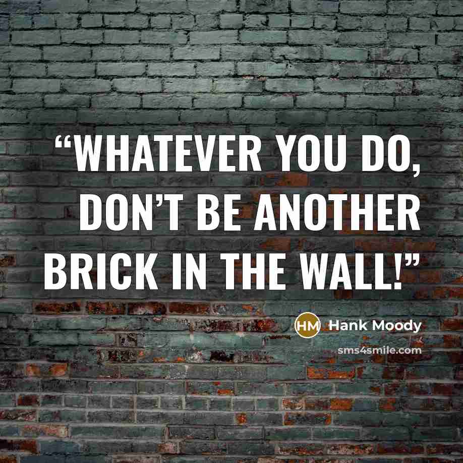 “Whatever you do, don’t be another brick in the wall!” quote by Hank Moody