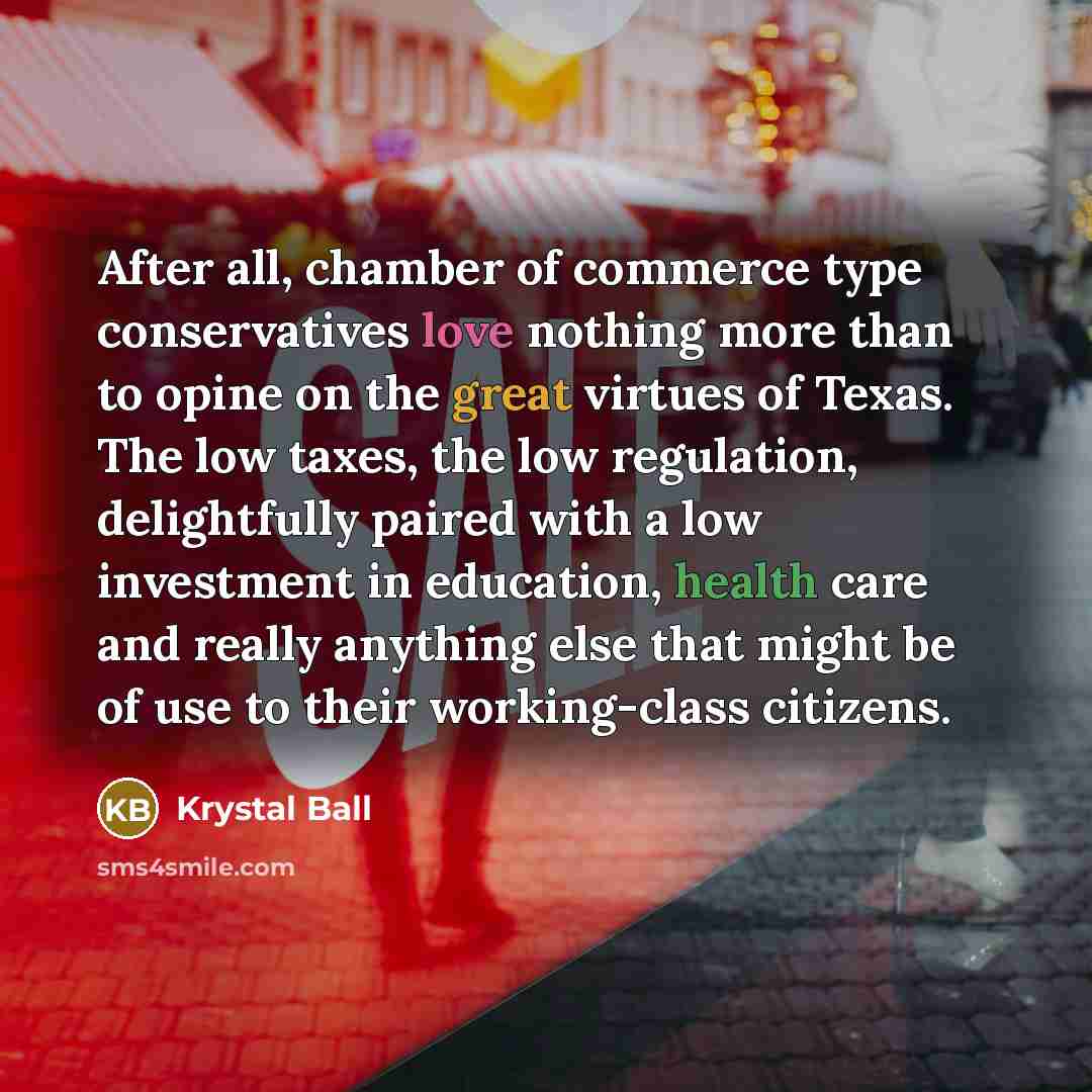 “After all, chamber of commerce type conservatives love nothing more…” quote by Krystal Ball