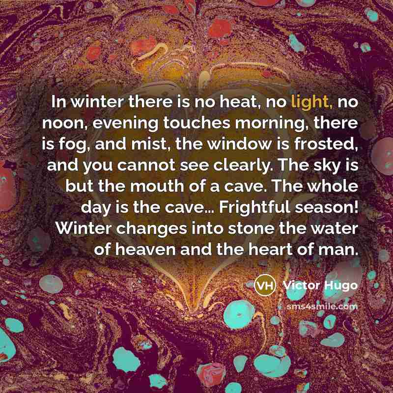“In winter there is no heat, no light, no noon,…” quote by Victor Hugo