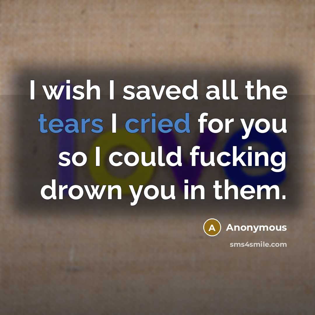 “I wish I saved all the tears I cried for you so I could fucking drown you in them.” quote by Anonymous