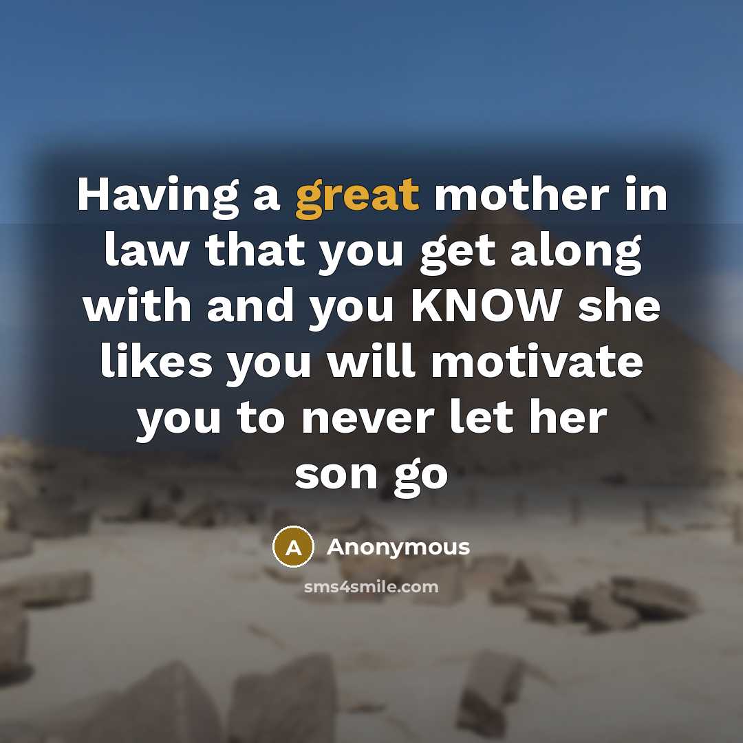 “Having a great mother in law that you get along with and you KNOW she likes you will motivate you to never let her son go” quote by Anonymous