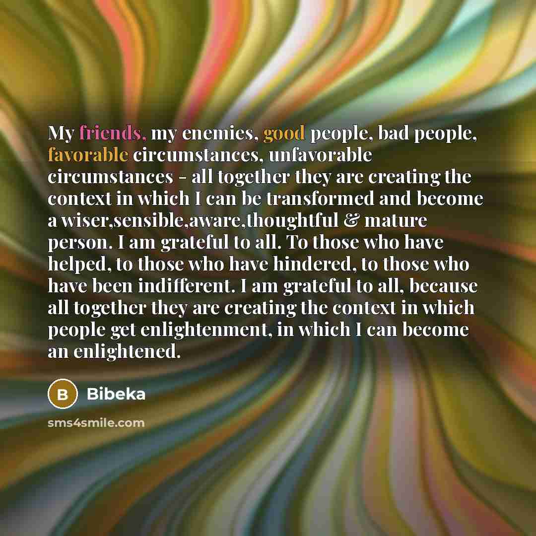 “My friends, my enemies, good people, bad people, favorable circumstances,…” quote by Bibeka