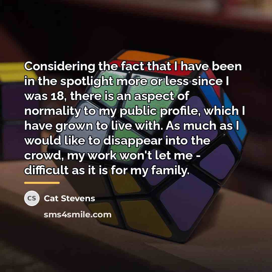 “Considering the fact that I have been in the spotlight…” quote by Cat Stevens