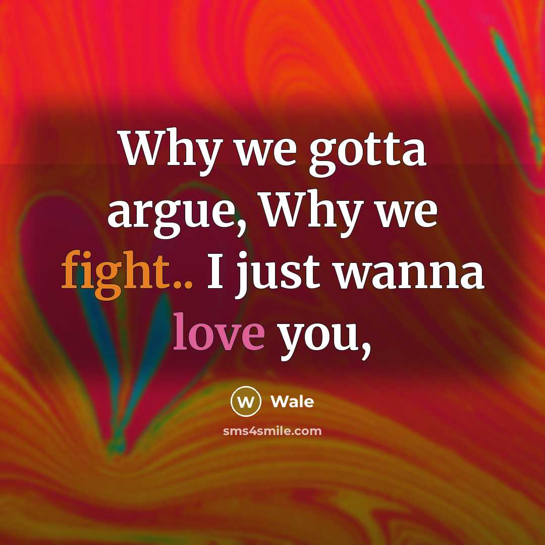 “Why we gotta argue, Why we fight.. I just wanna love you,” quote by Wale