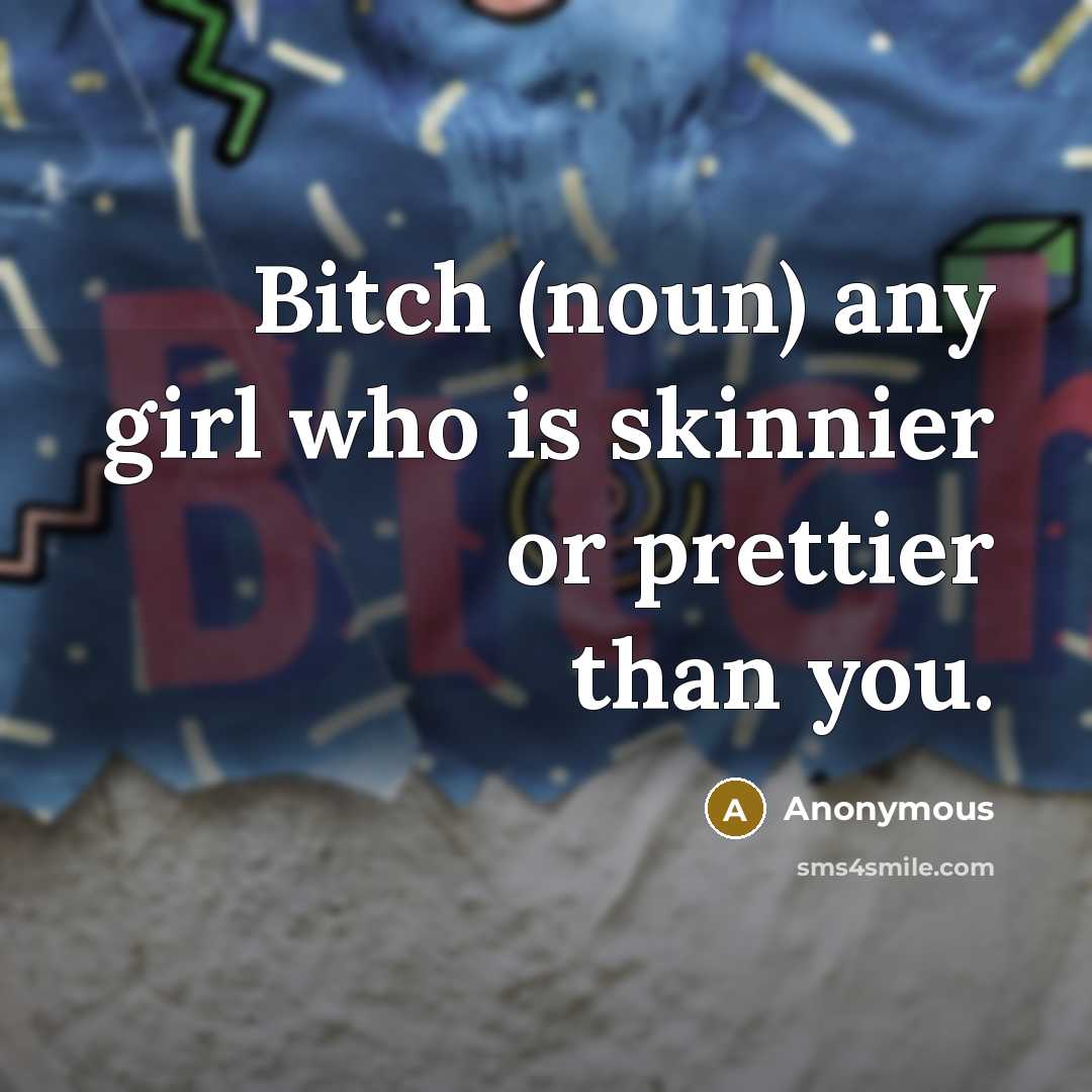 “Bitch (noun) any girl who is skinnier or prettier than…” quote by Anonymous