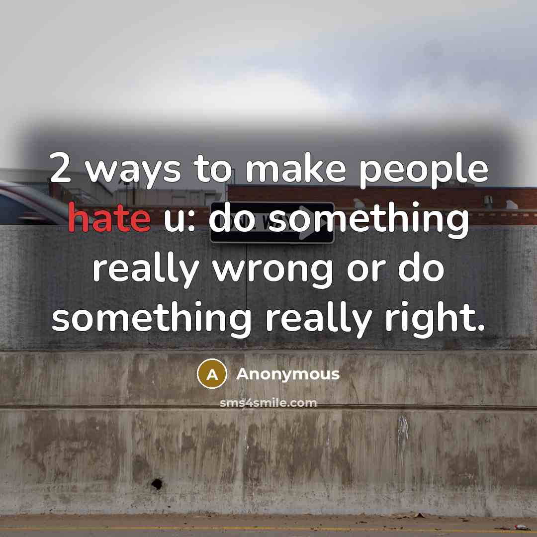 “2 ways to make people hate u: do something really wrong or do something really right.” quote by Anonymous